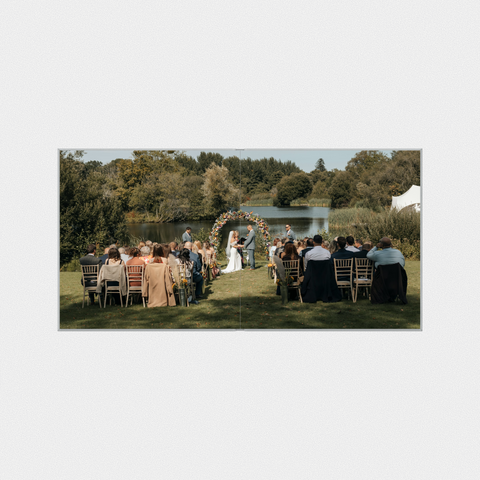Ceremony: processional, vows, rings, kiss, recessional