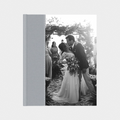 Custom layflat photo book with combo cover — fabric spine and photo panel